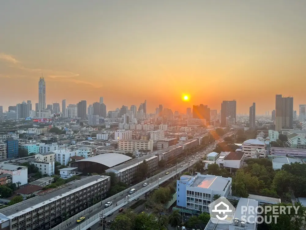 Stunning cityscape view at sunset showcasing urban skyline and vibrant city life.