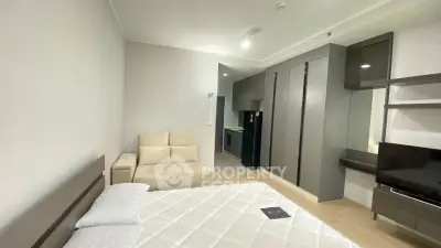 Modern studio apartment with sleek design and ample storage space