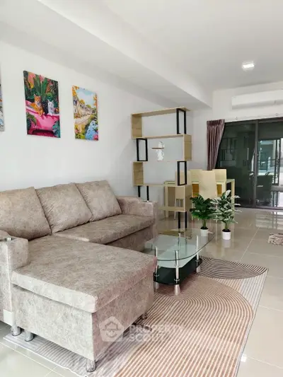 Modern living room with stylish decor and cozy seating area