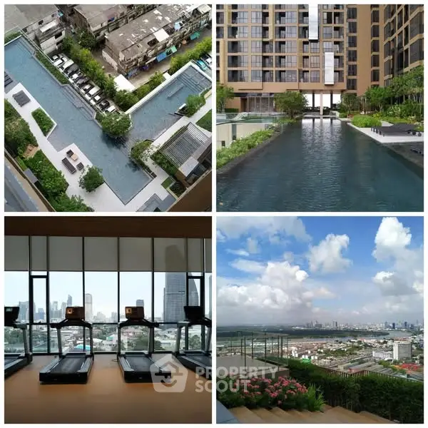 Luxurious condo amenities with pool, gym, and stunning city views.