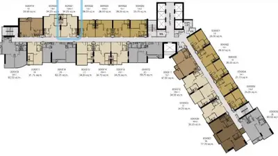 Detailed floor plan showcasing multiple apartment units with dimensions and layout.