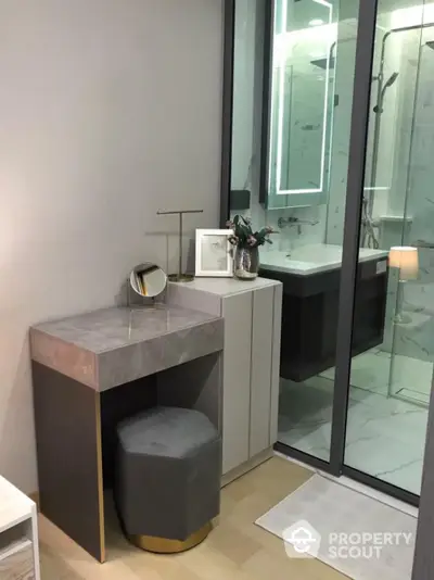 Modern bathroom with sleek vanity and elegant decor