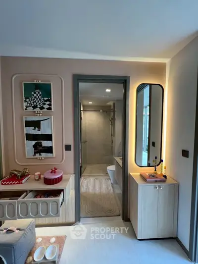 Modern bathroom with stylish decor and elegant lighting