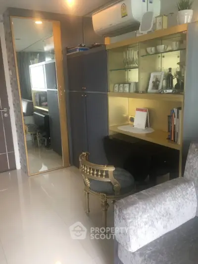 Elegant living room with luxurious decor and modern furnishings in a stylish apartment.