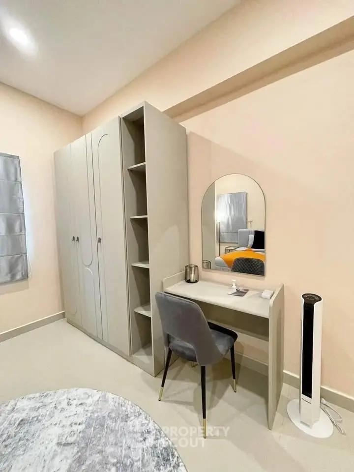 Modern bedroom with stylish vanity and sleek wardrobe design