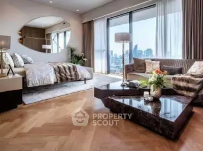 Luxurious bedroom with city view and elegant decor