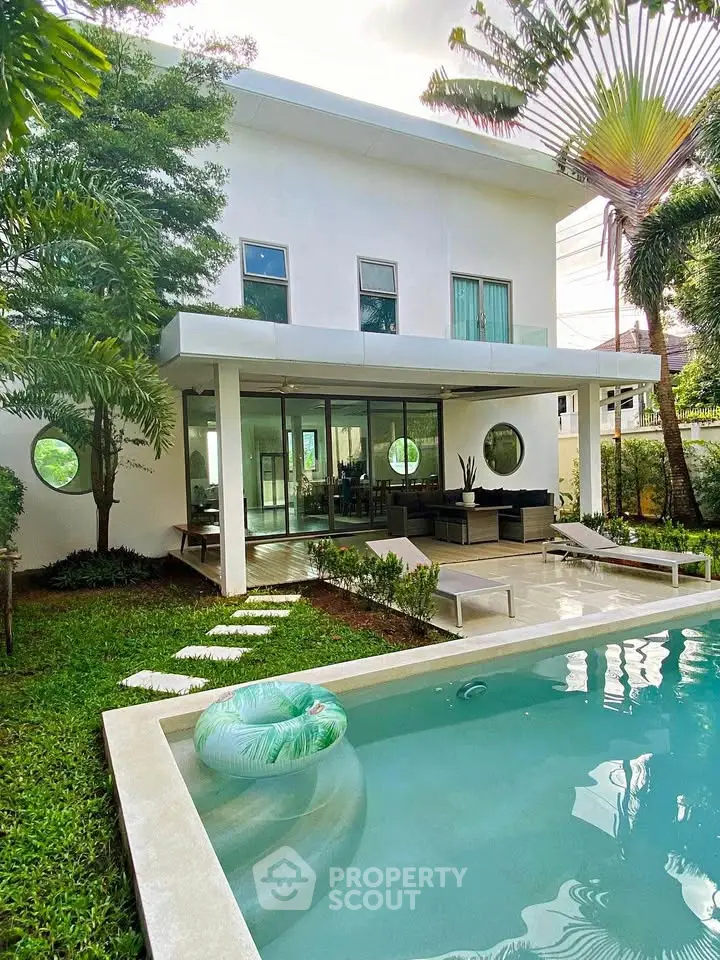 Luxurious modern villa with private pool and lush garden, perfect for relaxation and entertaining.
