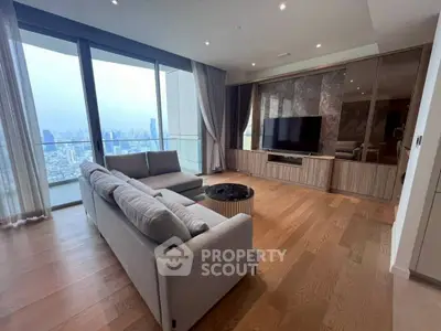 Luxurious living room with panoramic city view and modern decor