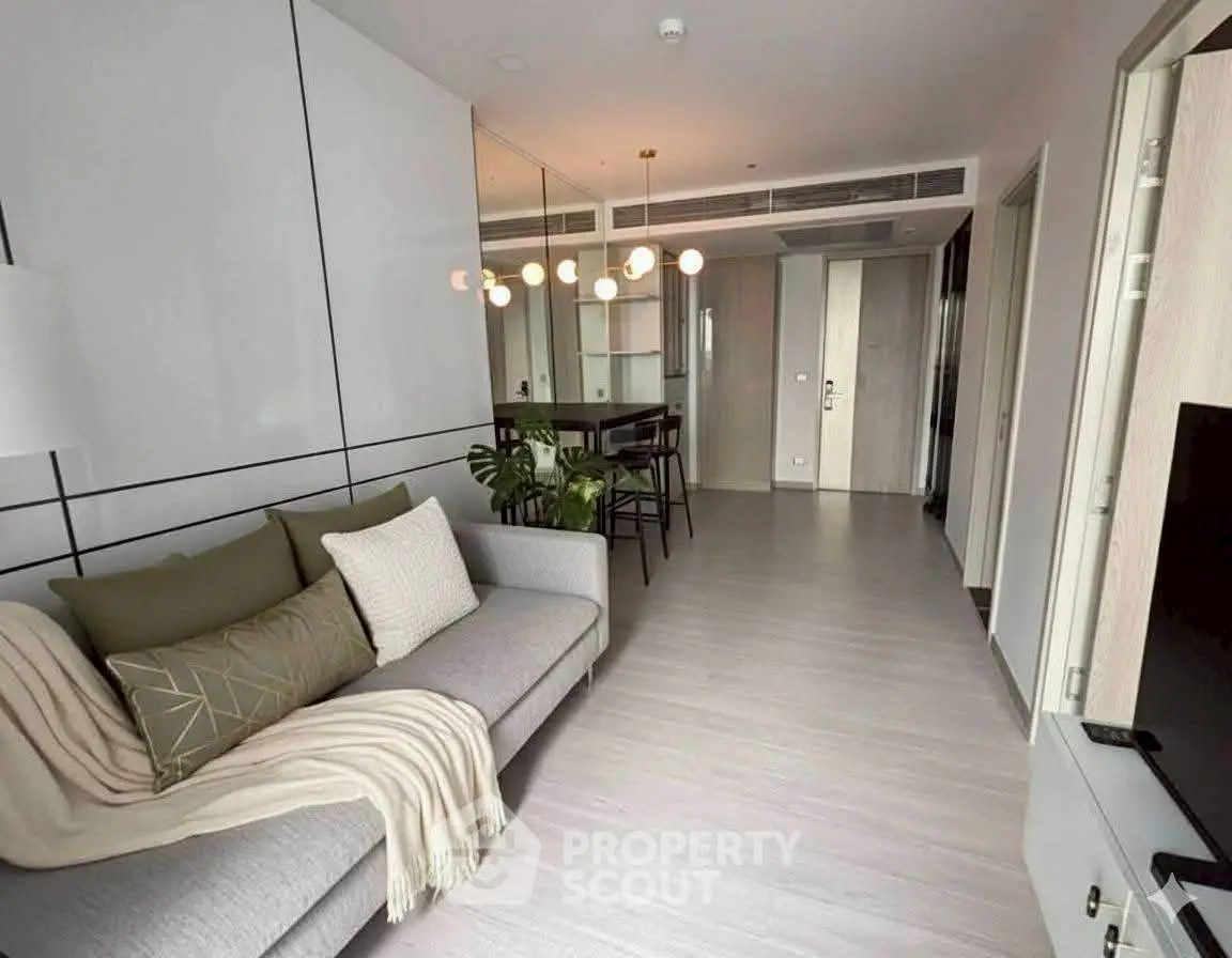 Modern living room with stylish decor and cozy seating area