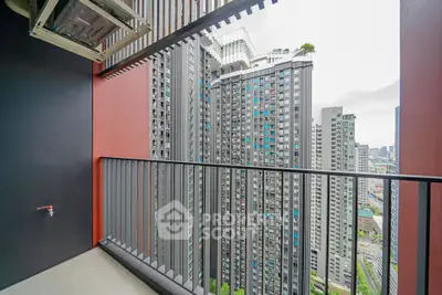 Stunning high-rise balcony view with modern cityscape