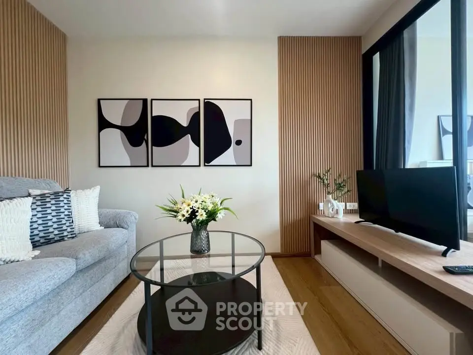 Modern living room with stylish decor and cozy seating area