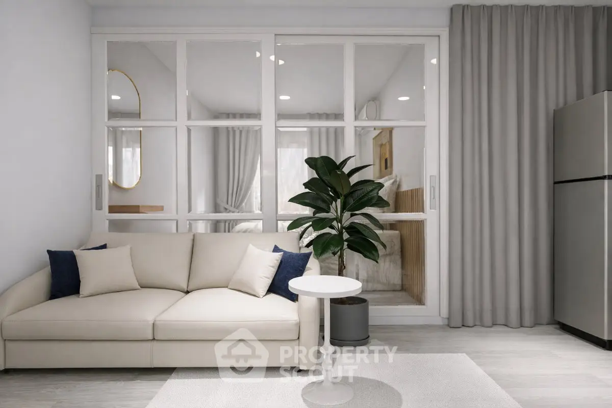 Modern living room with elegant sofa and stylish decor