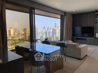 Luxurious living room with stunning city view and modern furnishings