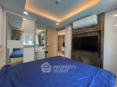 Luxurious bedroom with modern design and elegant lighting