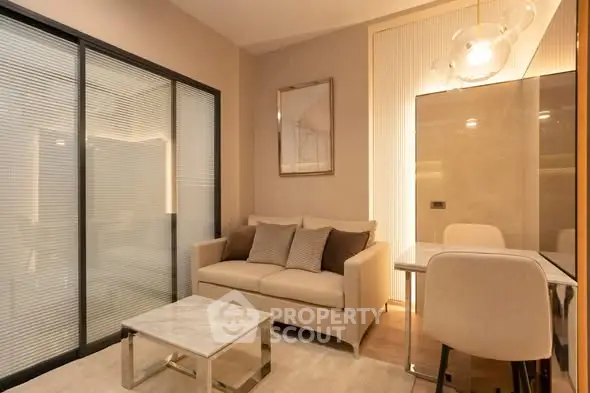 Modern living room with cozy sofa and elegant decor