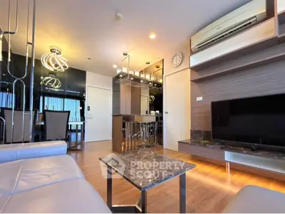 Luxurious modern living room with elegant decor and ambient lighting