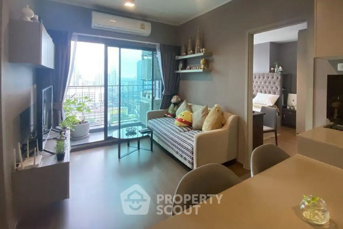 Modern living room with balcony view in stylish apartment
