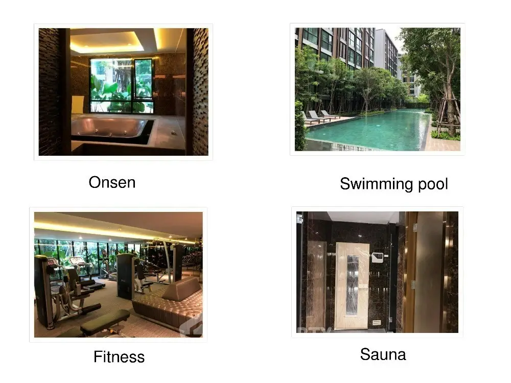 Luxury condo amenities with onsen, swimming pool, fitness center, and sauna for ultimate relaxation.