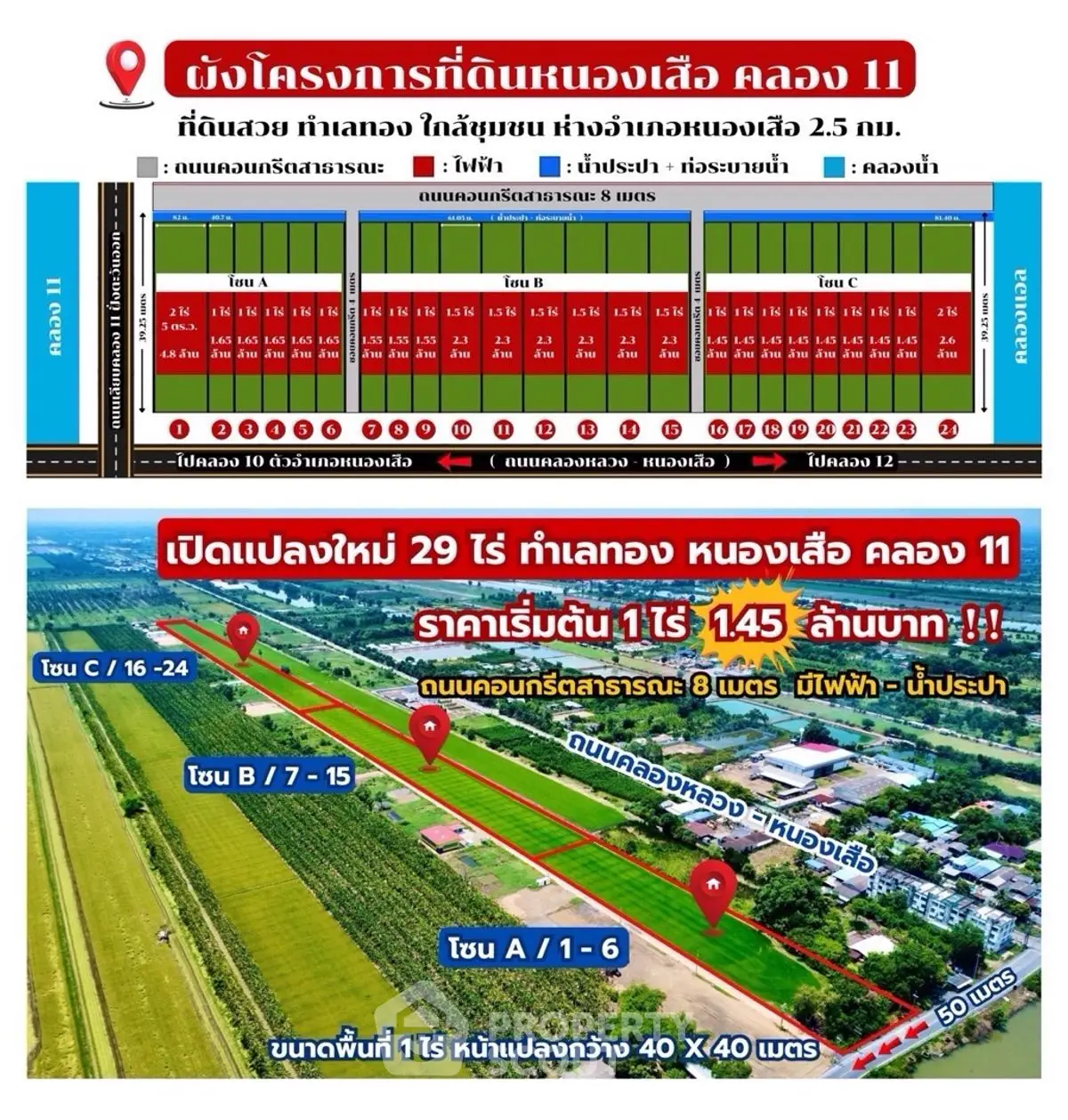 Prime real estate development land plot map in Nong Suea, Khlong 11 with strategic location details.