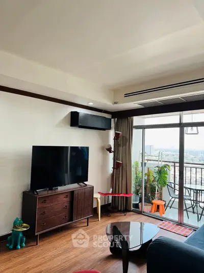 Stylish living room with balcony view and modern decor