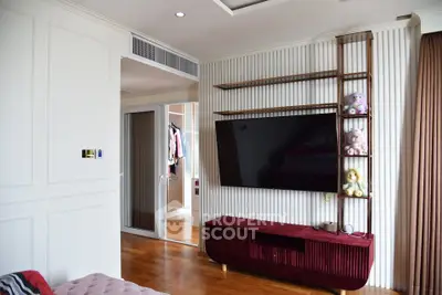 Stylish living room with modern TV setup and elegant decor