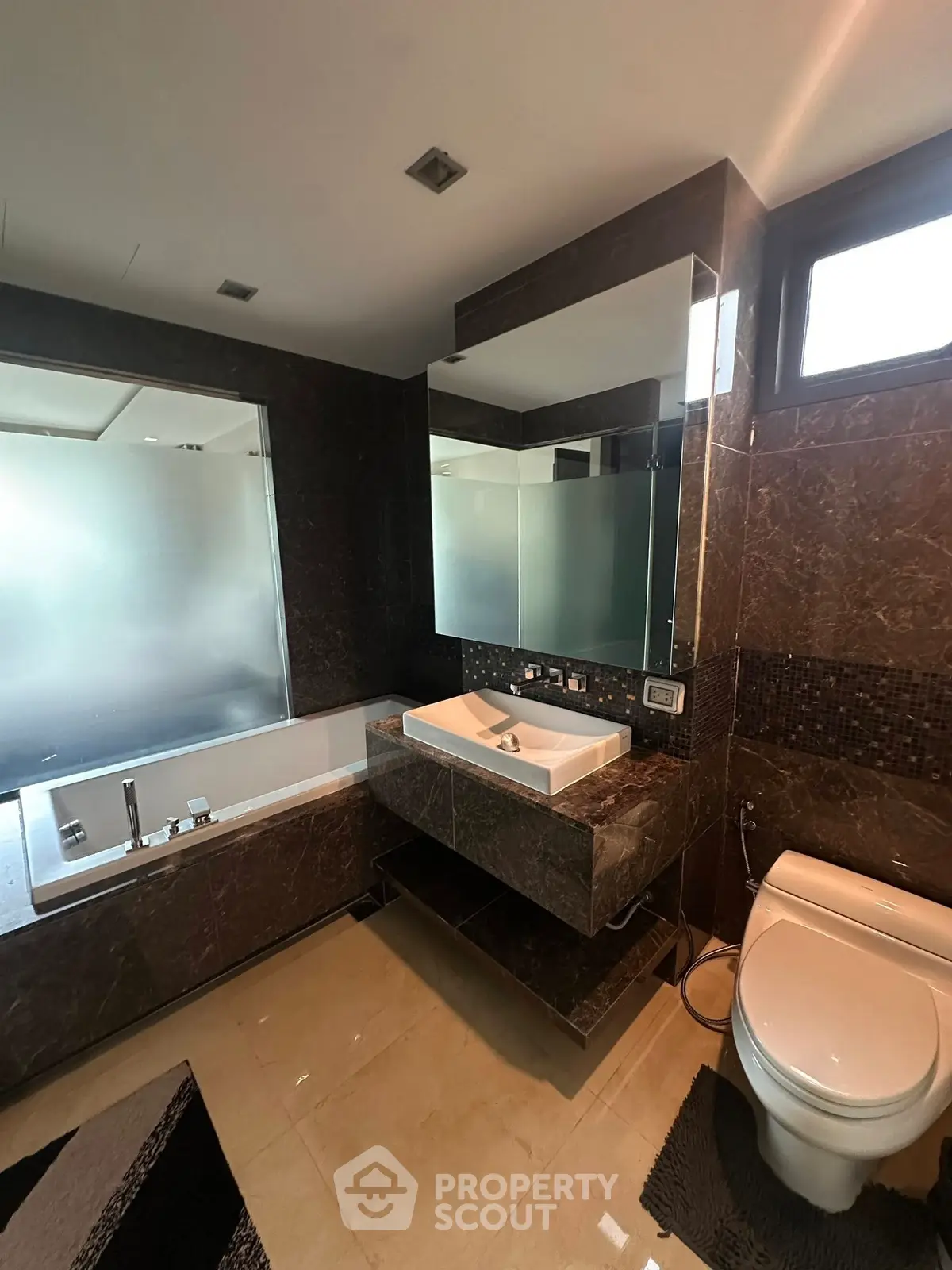 Luxurious modern bathroom with sleek design and elegant fixtures