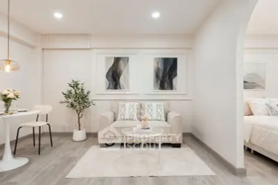 Modern living room with elegant decor and cozy seating area