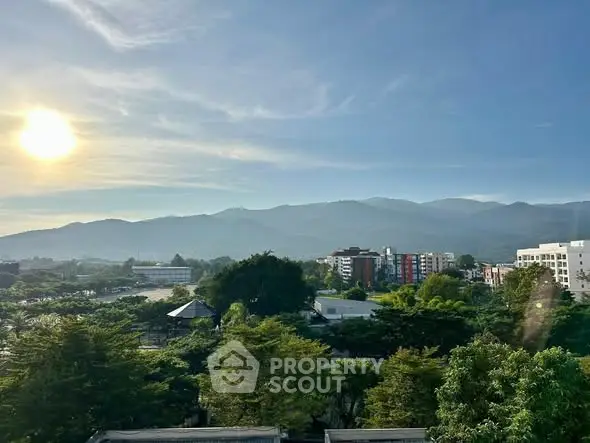 Stunning mountain view from urban residential area at sunrise