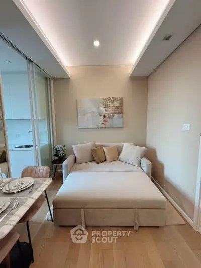 Modern living room with cozy sofa and elegant decor in a stylish apartment