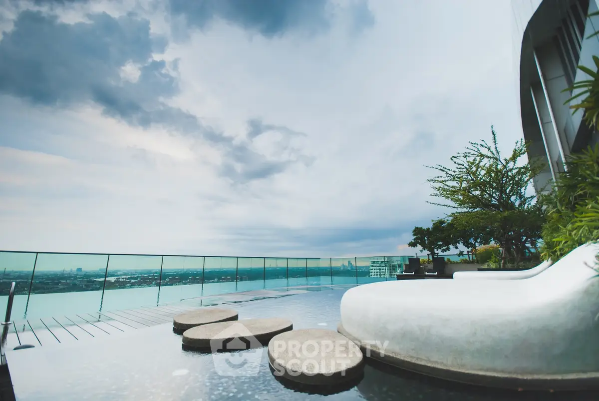 Luxurious rooftop pool with stunning city view and modern design elements.