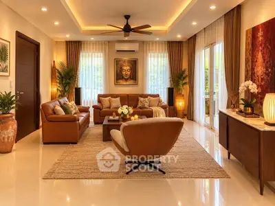 Luxurious living room with elegant decor and natural lighting