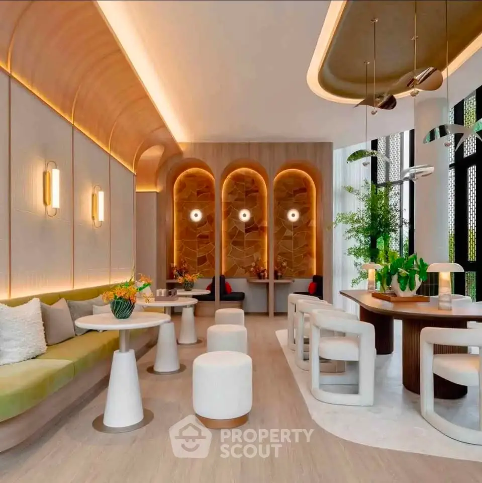 Luxurious modern living room with elegant lighting and stylish furniture
