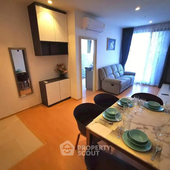 Modern living room with dining area and stylish decor