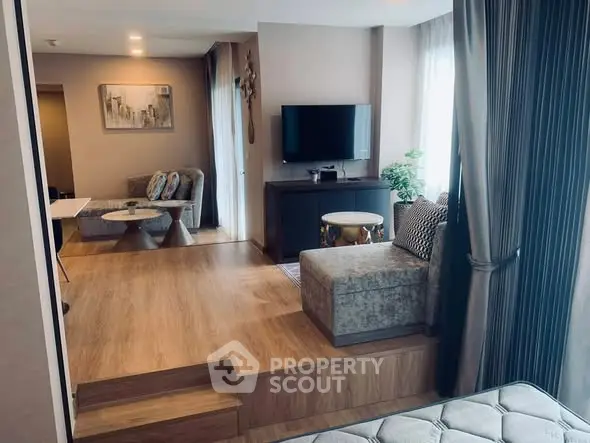 Modern living room with stylish decor and cozy seating area