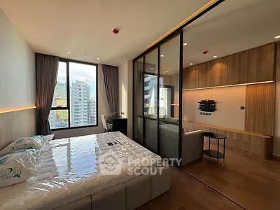 Luxurious modern bedroom with city view and stylish decor