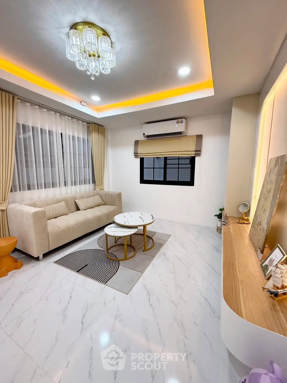 Modern living room with elegant decor and stylish lighting