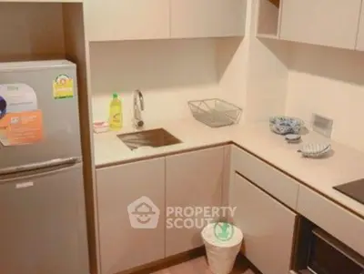 Modern compact kitchen with sleek cabinetry and built-in appliances