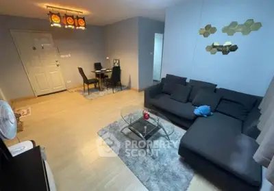 Modern living room with stylish decor and cozy seating area