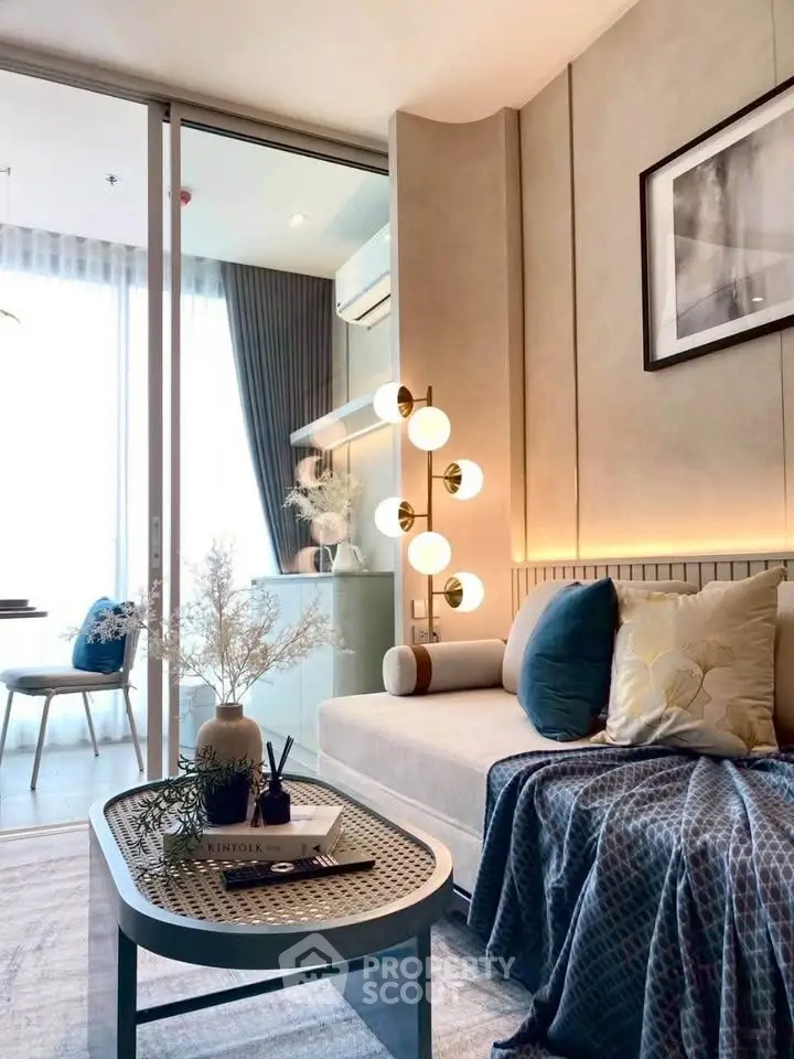Stylish modern living room with elegant decor and cozy seating area, perfect for relaxation and entertaining.