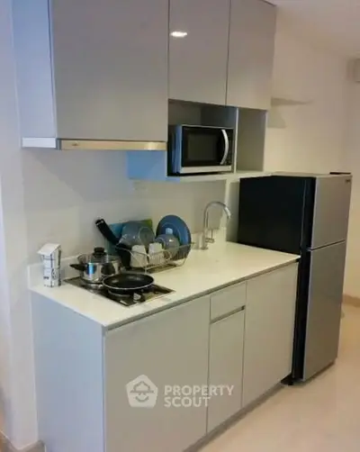 Modern compact kitchen with sleek cabinets and appliances