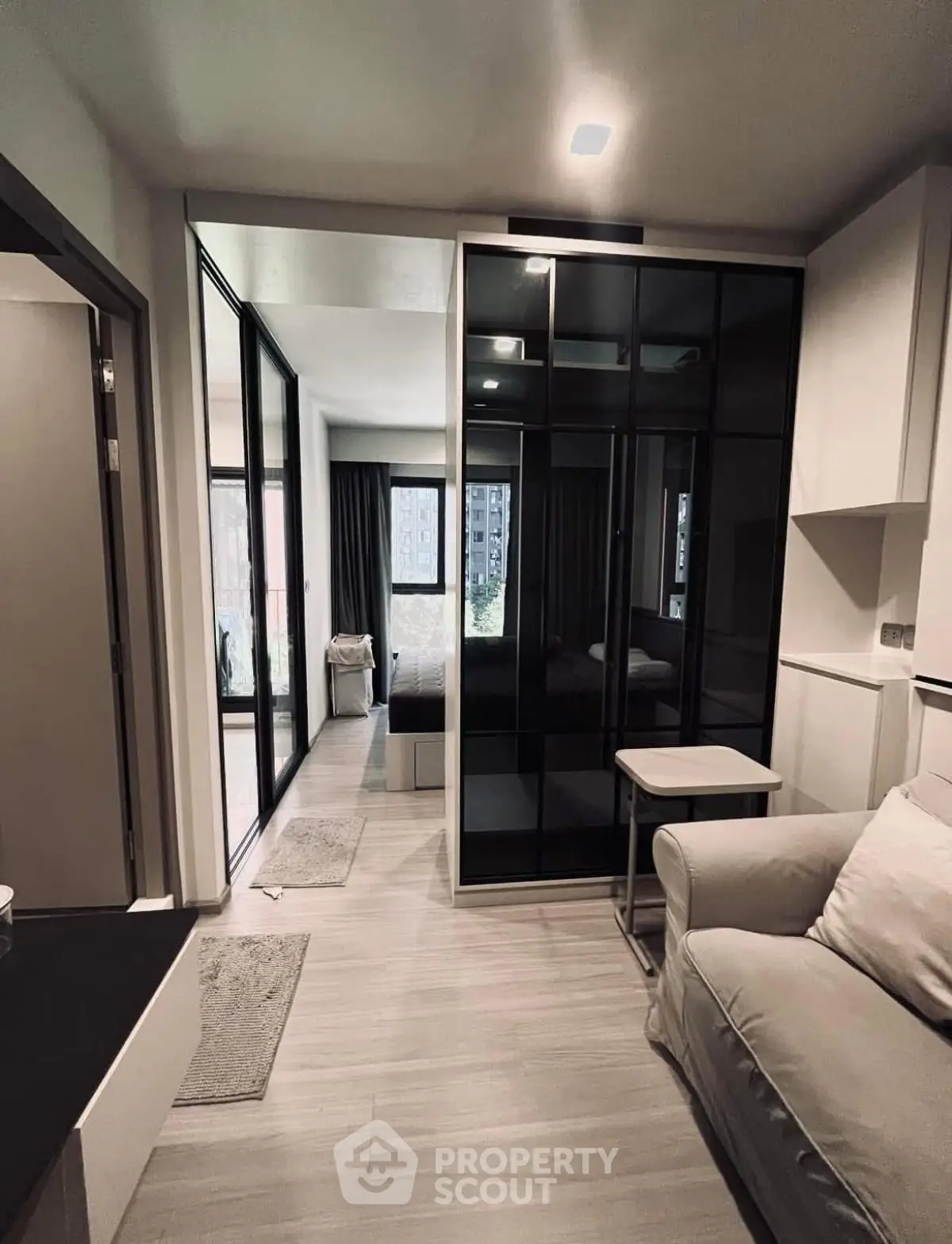 Modern apartment interior with sleek design and cozy living space