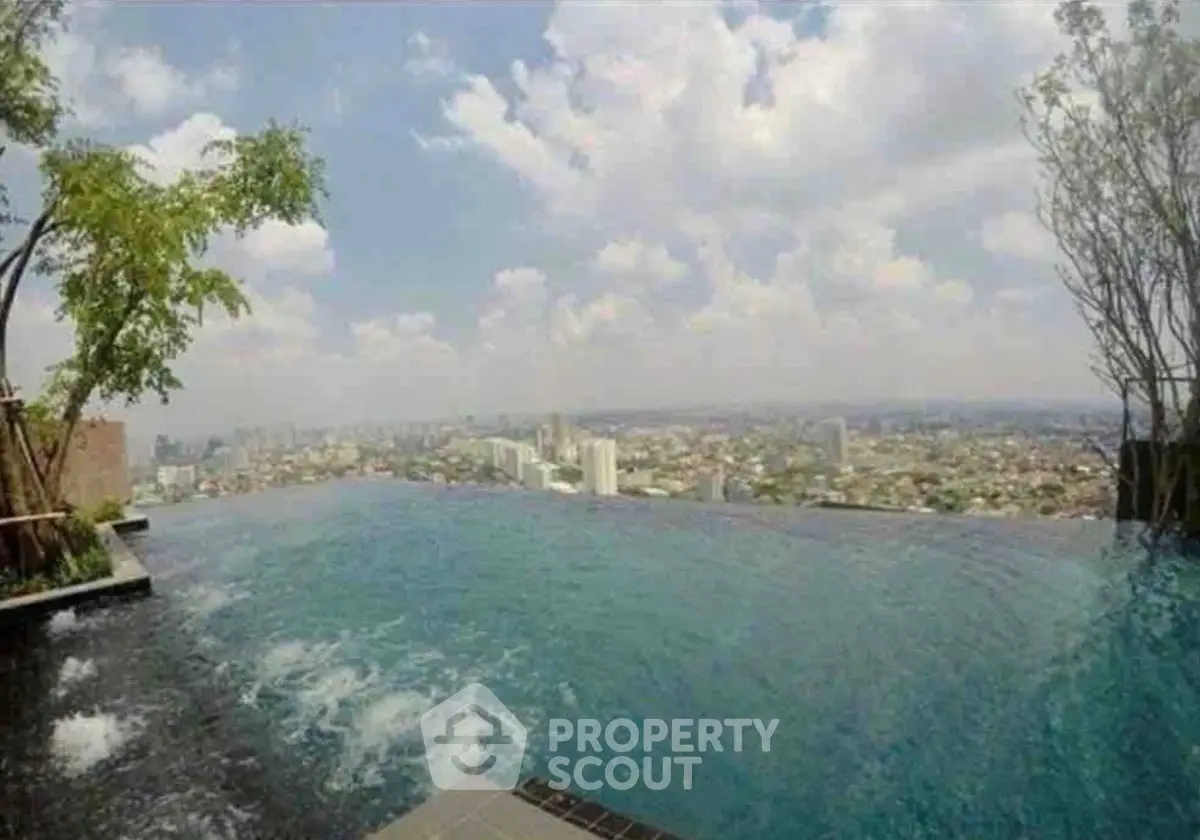 Stunning rooftop infinity pool with panoramic city skyline view.