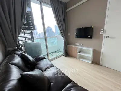 Modern living room with balcony view in urban apartment