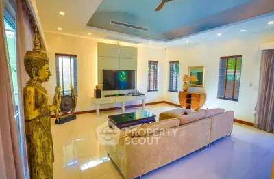 Luxurious living room with elegant decor and ample natural light