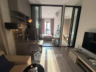 Modern apartment interior with stylish living room and cozy bedroom