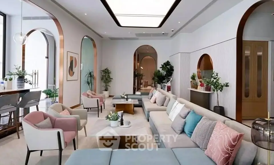 Luxurious modern living room with elegant decor and spacious seating area