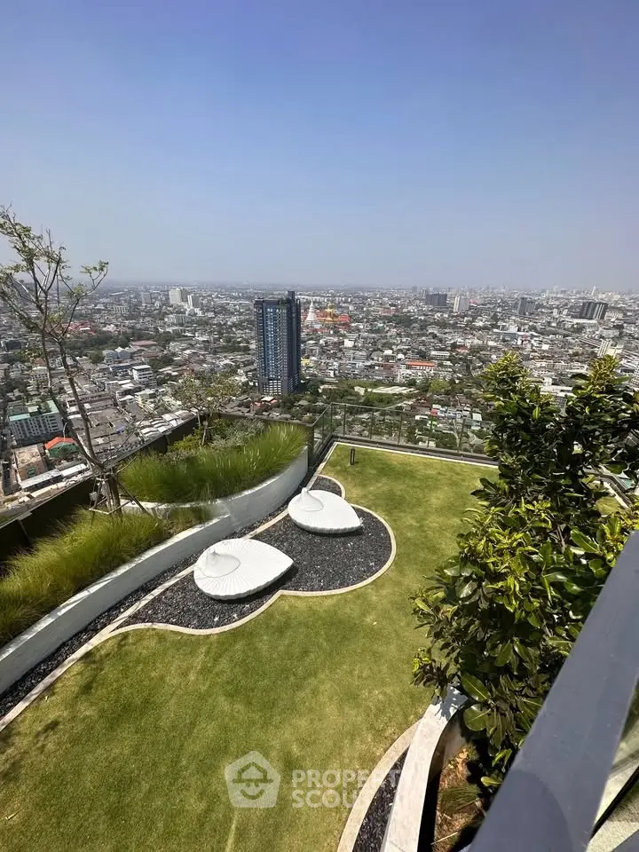 Stunning rooftop garden with panoramic city views, perfect for relaxation and urban living.