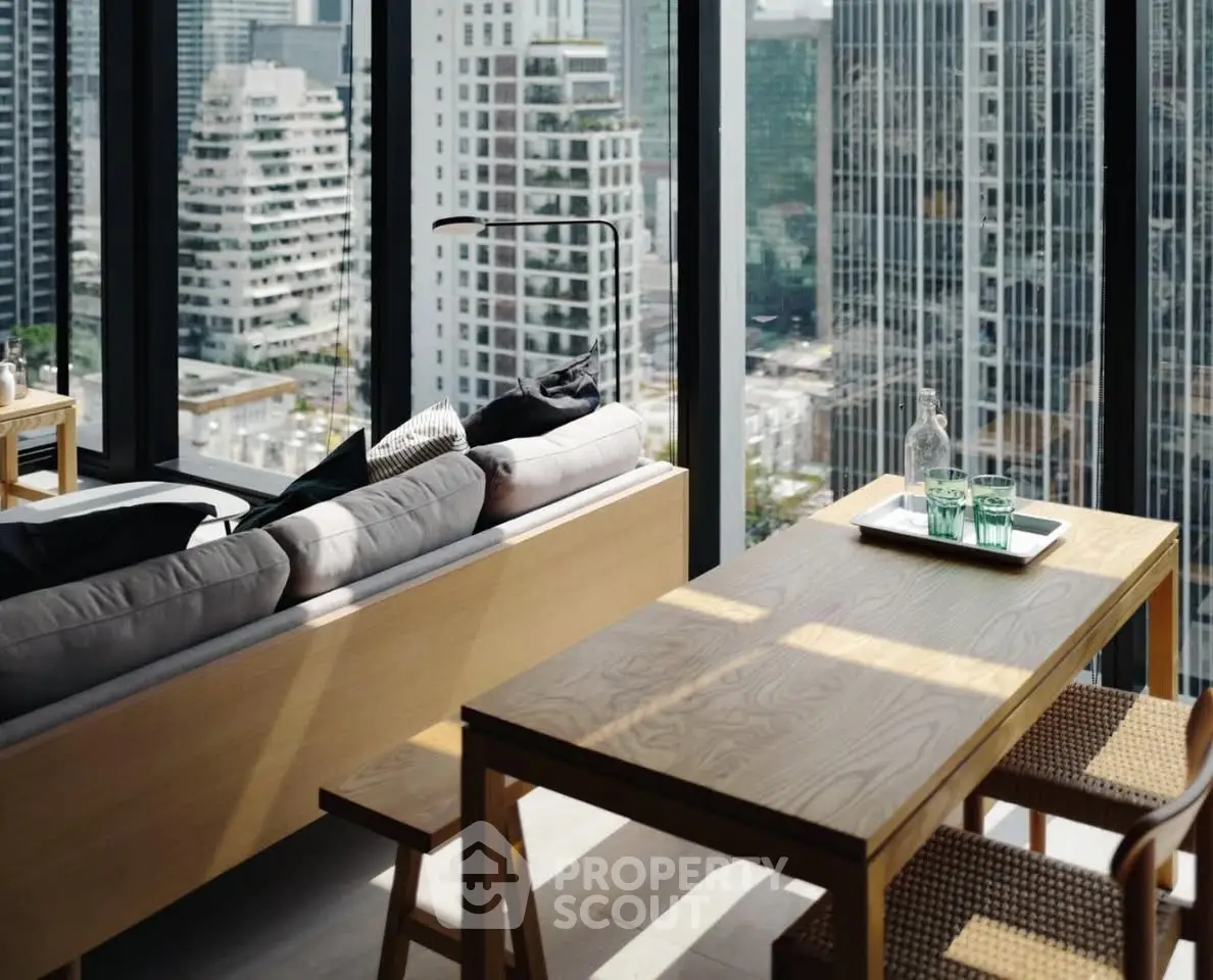 Luxurious high-rise apartment with stunning city view and modern interior design.