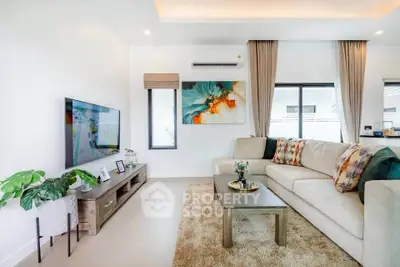 Modern living room with stylish decor and large sofa