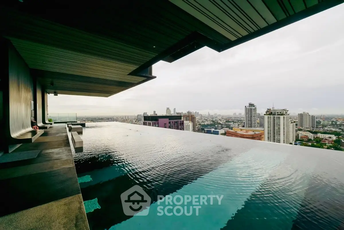 Luxurious rooftop infinity pool with stunning city skyline view